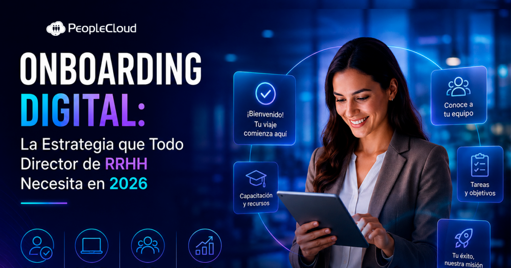 Directora de RRHH revisando un dashboard de onboarding digital en su computadora.