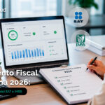 Contador revisando declaración fiscal de nómina en software con integración SAT e IMSS