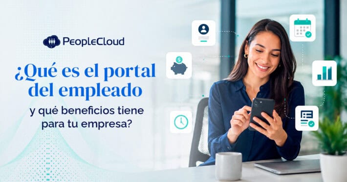 Interfaz del portal del empleado de PeopleCloud con acceso a recibos de nómina, solicitud de vacaciones y datos personales