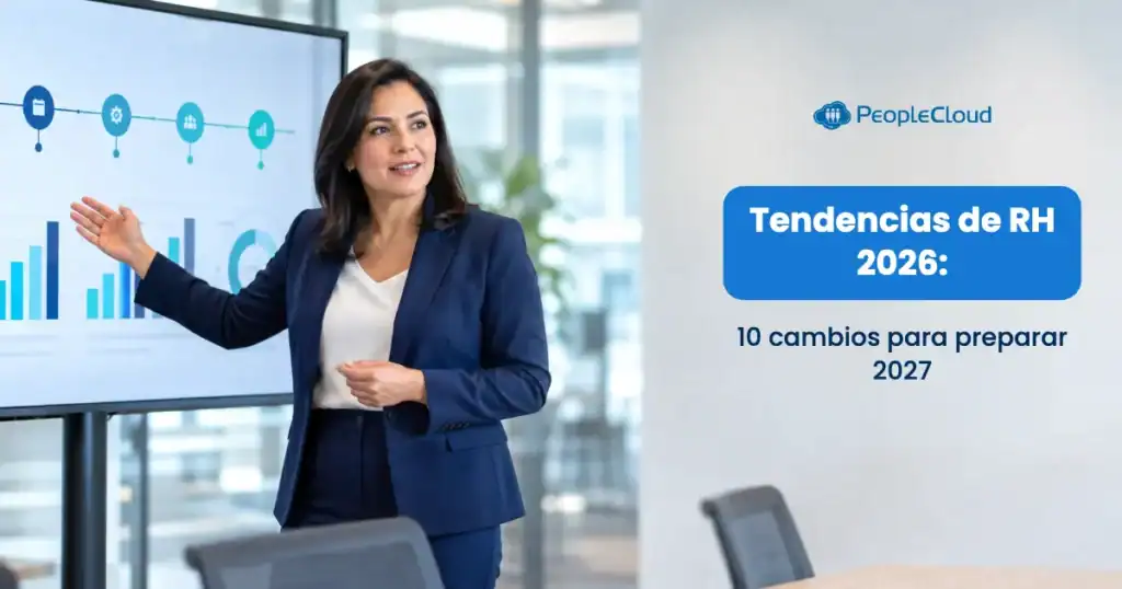 Directora de Recursos Humanos presenta en una pantalla la línea de tiempo y los indicadores de las tendencias de RH 2026